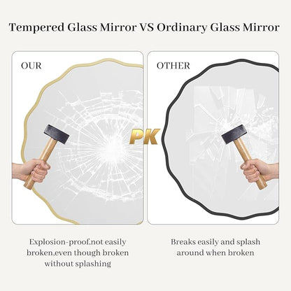 HOMECOOKIN 32" Wavy Round Wall Mirror, Gold Scalloped Circle Mirror Edge Round with Metal Frame, Modern Decorative Hanging/Leaning Mirrors for Bathroom, Hotels, Hallway, Entryway, Vanity, Office