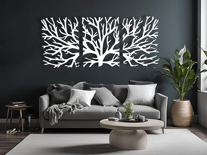 Vailla Tree Wall Art Set of 3 Decor Tree of Life Wall Hanging Wooden Sculpture Modern Wall Home Decoration 3D Textured Sculptures for Living Room Bedroom Office Dinnig Room 3 Panels Family Tree