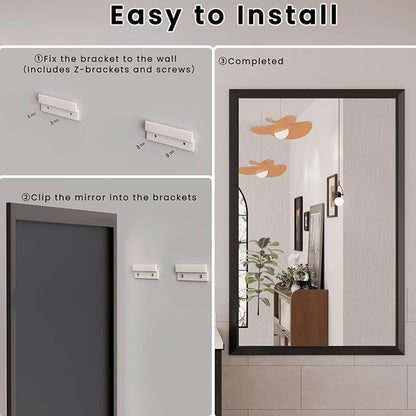 Amorho Bathroom Mirror Black, 55x40 Inch Thick Metal Framed Wall Mirrors, Suitable or Bedroom, Living Room, Entryway, Rectangle Wall-Mounted Mirrors(Horizontal/Vertical).