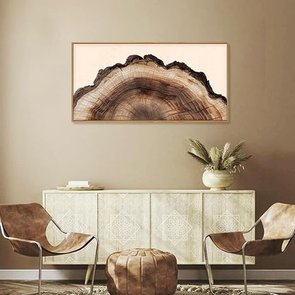 KAIRNE Vintage Tree Rings Framed Canvas Wall Art Set, Retro Wood Stump Wall Decor, Neutral Tree Spiral Art Prints, Modern Annual Ring Artwork for Living Room, Bedroom, Farmhouse, Office-40 x20 x1