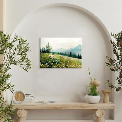 Jesus Leaving 99 Sheep Posters Wall Art, Christian Landscape Pictures, Christian Jesus Lamb Paintings Wall Art, Bible Story Wall Decor, Art Prints for Bedroom, Living Room, Office Ready To Hang 12x16 Inches.