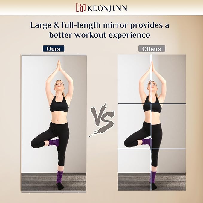 Keonjinn Home Gym Mirror, 48" x 32" Workout Mirrors for Home Gym, Frameless Tempered Glass, Full Body Wall Mirrors for Fitness Exercise, Yoga Room, Dance Studio, Garage