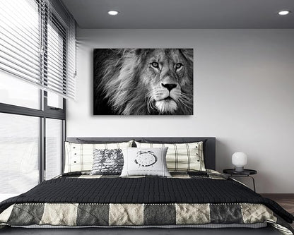 Baisuart Canvas Prints Wall Art Grey lion Stretched Canvas Wooden Framed for living Room Bedroom and Office