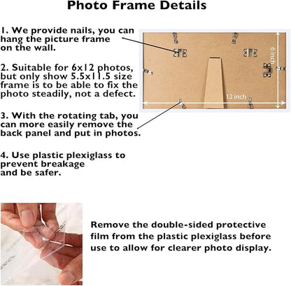 JCJMY 6x12 White Picture Frame Set of 6, Horizontal and Vertical Formats for Wall Hanging, 6 x 12 Wall Gallery Poster Photo Frames with Shatter Resistant Plexiglass, 6 Pack, White