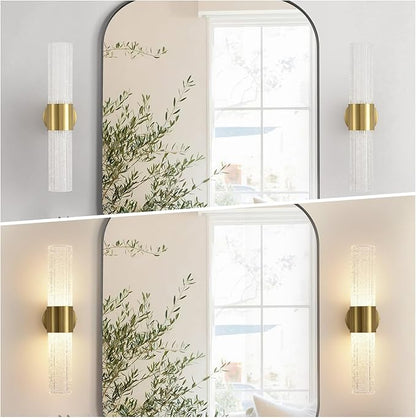 Gold Wall Sconces LED Dimmable Modern Crystal Wall Sconces Gold Wall Light Titanium Vanity Wall Light for Bedroom, Vanity Mirror Light Dimmable 0-32W with Light Source