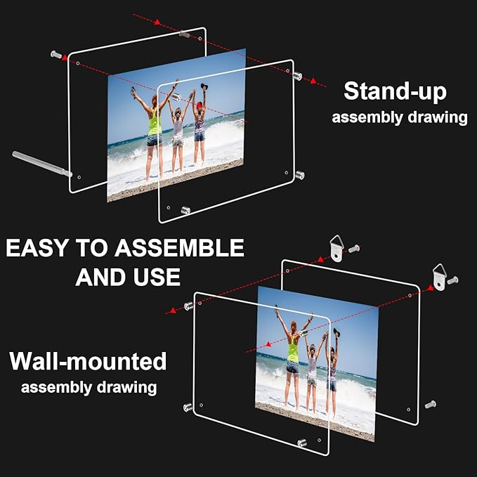 Thyle 8 Pcs Acrylic Photo Frame 11x14'' Clear Floating Picture Frame for Wedding Photos Art Prints Photography Gallery Wall Display Hanging or Tabletop for Living Room Hallway or Entryway (Silver)