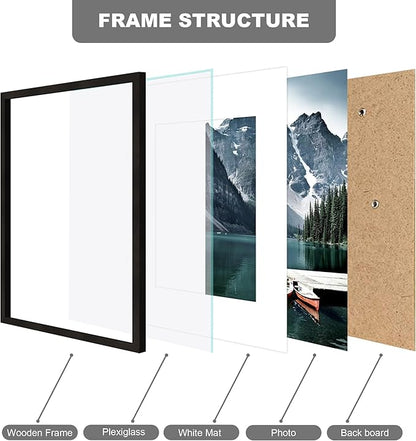Hongkee 16x20 Frames Set of 3 - Display 11x14 Photo with Mat or 16 x 20 Poster without Mat, Wall Mounting Horizontal and Vertical, Black