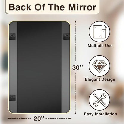 Bathroom Vanity Mirror for Wall, 30"x20" Wall Mounted Bathroom Mirror for Over Sink with Sturdy Metal Frame, Vertical or Horizontal, Living Room, Bedroom, Entryway(Gold)