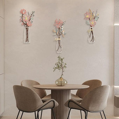 3 Pcs Metal Flowers Wall Arts Rustic Farmhouse Decor Bathroom Wall Decor Metal Wall Decor for Living-room Dining-Room Kitchen Minimalist Decor Housewarming Gifts (Multicolored)