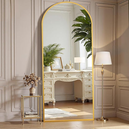 OLIXIS 64"x 21.5" Arched Mirror Full Length, Full Body Mirror with Stand, Hanging or Leaning for Wall, Floor Standing with Shatter-Proof Glass for Bedroom, Living Room, Long, Gold