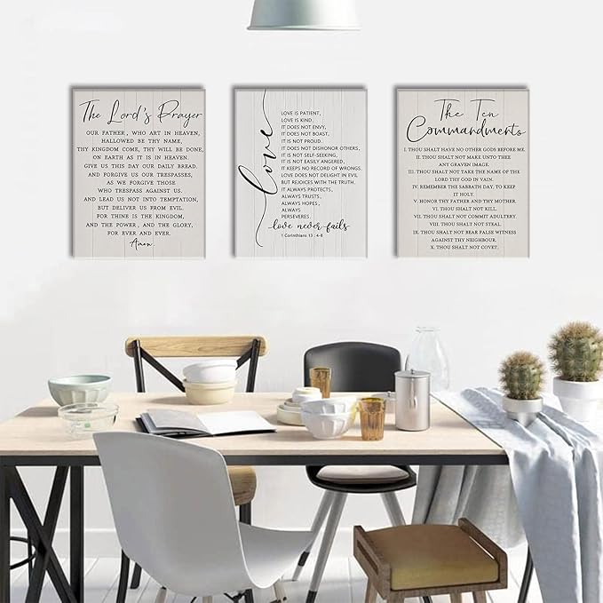 AOYUSMO 3 Piece The Ten Commandments Canvas Wall Art Scripture Christian Wall Art Bible Verse Pictures Wall Decor Jesus Religious Art Prints for Living Room Church Office