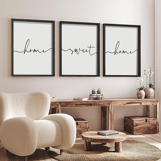 Heiple Set of 3 Framed Farmhouse Home Sweet Home Sign Above Bed Wall Decor for Bedroom Decor Wall Art Wood Signs