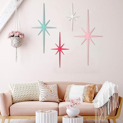 Blulu 4 Pcs Cast Iron Starburst Shaped Wall Decor Metal Mid Century Modern Decor Retro Atomic Stars Wall Art Elegance Accents Vintage Celestial Whimsigoth Hangings for Home Office Room(Pastel)