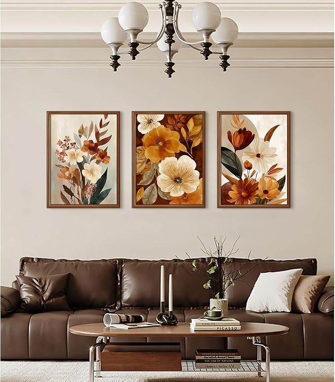 Boho Flower Wall Art Vintage Abstract Floral Prints Botanical Canvas Wall Decor Flower Farmhouse Pictures Fall Plant Poster Rustic Autumn Floral Artwork for Bedroom Living Room 16x24x3 Inch Unframed ﻿