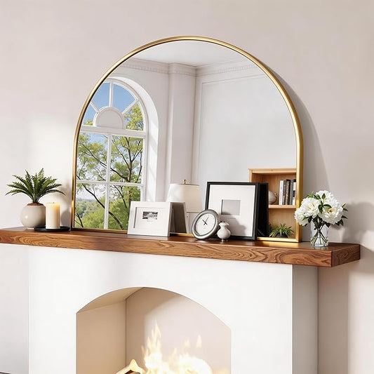 CIRCUMI Arched Wall Mirror, 36"x30" Gold Arched Mirror with Tempered Glass, Metal Frame, Large Size for Entryway Table, Mantel,Living Room,Over Sink,Arch Mirror for Decor,Shatterproof&Crystal-Clear