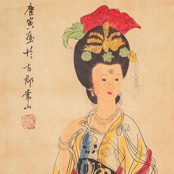 Large Japanese Geisha Woman Wall Art Framed Painting Decor, Four Panel Figure Artwork Old Japan Scroll For Home Sushi Restaurant Walls Hanging