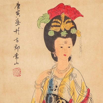 Large Japanese Geisha Woman Wall Art Framed Painting Decor, Four Panel Figure Artwork Old Japan Scroll For Home Sushi Restaurant Walls Hanging