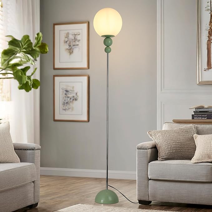 DEC LUCE DECOLUCE LIGHTING Modern Floor Lamps for Living Room, Globe Glass Shade Floor lamp for Bedroom, Standing lamp for Office, Corner(Pastel Green)