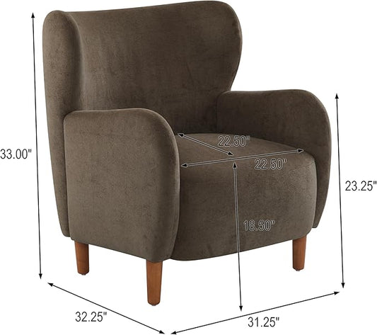 Christopher Knight Home Dolly Mid-Century Modern Velvet Upholstered Wingback Club Chair, Living Room Lounge Chair for Relaxation, Reading Armchair, Solid Wood Living Room Accent Chair, Dark Brown