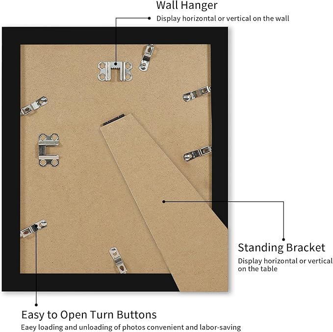 iRahmen 10x12 Picture Frame with Mat 8x10 - High Definition Tempered Glass Wooden Photo Frames for Tabletop Display and Wall Mounting (Pure Black, Set of 2)