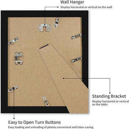 iRahmen 10x12 Picture Frame with Mat 8x10 - High Definition Tempered Glass Wooden Photo Frames for Tabletop Display and Wall Mounting (Pure Black, Set of 2)