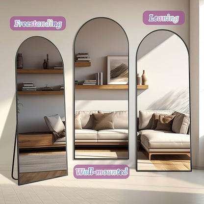 46"×90" Arched Full Length Floor Mirror, Standing Mirror with Aluminum Frame, Large Body Mirror of Free Standing/Wall Mount/Leaning for Bedroom, Living Room, Dressing Room, Black