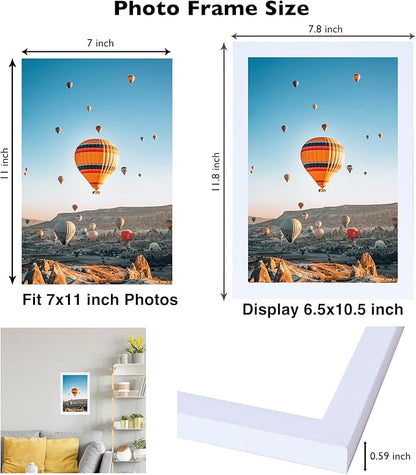 JCJMY 7x11 Picture Frame Set of 6 White for Wall Hanging or Tabletop- Wall Mounting Horizontally or Vertically, 7 x 11 Wall Gallery Poster Photo Frames for 7 by 11 Photo, 6 Pack, White
