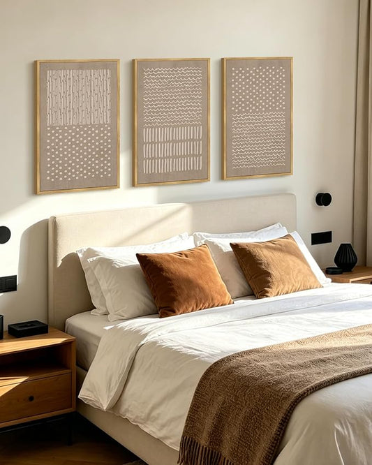 PHOPAGO Boho Mid-Century Modern Framed Wall Art Large 16x24in Minimalist Geometric Neutral Wall Decor Bohemain Artwork Home Office Dining Room Decor - Natural Framed