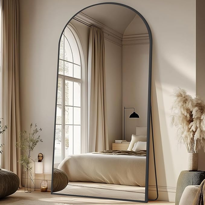 MELOMOIR Arched Oversized Floor Mirror, 81"x41", Full Body Mirror for Bedroom/Living Room, Black Frame with Tempered Glass, Wall Mirror Full Length