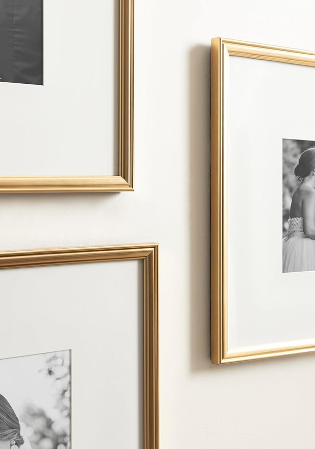 Kate and Laurel Adlynn Square Picture Frame Set of 3; 16 x 16 matted to 8 x 8; Gold; Modern Three-Piece Frame Set for Gallery Wall Frame Set in Living Room Wall Decor
