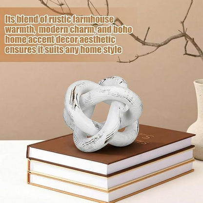 Yalikop 3 Link Wood Knot Decor Rustic Home Décor Accents Hand Carved Coffee Table Decoration, Boho Chain Link Decoration, Modern Shelf, Rustic Objects for Home Living Room Bedroom(Retro White)