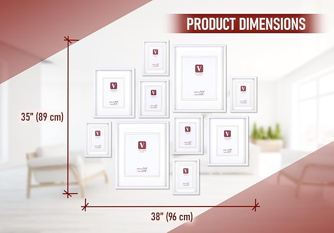 10 Piece Shadow Box Style Gallery Wall Frame Set – Deep Photo Frame Set with Mat for 8x10, 5x7 and 4x6 - Multiple Sizes Picture Frame Set for Wall Collage – Assorted Picture Frames for Wall (White)