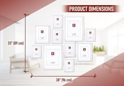 10 Piece Shadow Box Style Gallery Wall Frame Set – Deep Photo Frame Set with Mat for 8x10, 5x7 and 4x6 - Multiple Sizes Picture Frame Set for Wall Collage – Assorted Picture Frames for Wall (White)