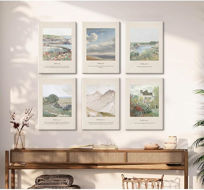 Christian Scripture Wall Art Set of 6 Bible Verse Canvas Wall Decor Psalm 23 Wall Art Religious Pictures Vintage Prints Christian Artwork Bible Verse Poster for Living Room 8x10 Inch Ready to Hang