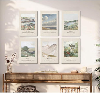 Christian Scripture Wall Art Set of 6 Bible Verse Canvas Wall Decor Psalm 23 Wall Art Religious Pictures Vintage Prints Christian Artwork Bible Verse Poster for Living Room 8x10 Inch Ready to Hang