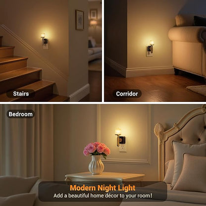 JandCase Candle Night Light, 2 Pack Night Lights Plug into Wall, 3000K Soft White, 0-100LM Adjustable Brightness, Dusk to Dawn Sensor NIghtlight for Dinning Room, Living Room, Bathroom, Hallway