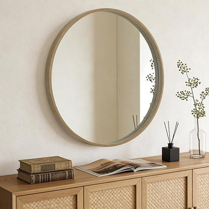 WallBeyond Round Wood Mirror, 36" Round Modern Decoration Large Circle Wall Mirror for Bathroom Living Room Bedroom Entryway, Honey