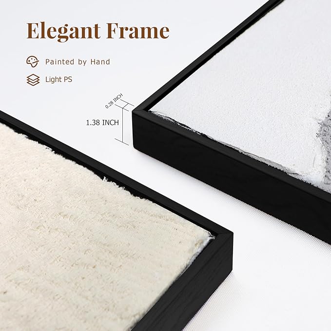 3D Textured Wall Art Hand-painted Neutral Black White Beige Tones Abstract Plaster Painting - Distressed Dimensional Minimalist Modern Living Room Bedroom Decor Framed Set of 2-24"x36" Each