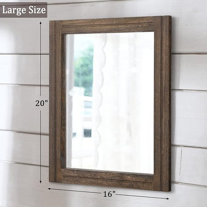 AAZZKANG Rustic Wood Mirror Rectangle Decorative Wall Hanging Mirrors with Frame Large 20"x16" for Bedroom Living Room Bathroom Home Entryway