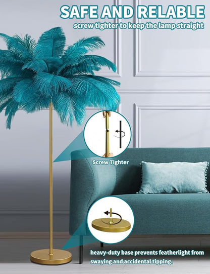 Feather Floor Lamp,Fluffy Ostrich Feather Floor Lamp for Bedroom,3 Color Temperatures Led Corner Modern Floor Lamps for Living Room Christmas Home Decor House Warming Gifts,63″ Height,50 Piece(Blue)