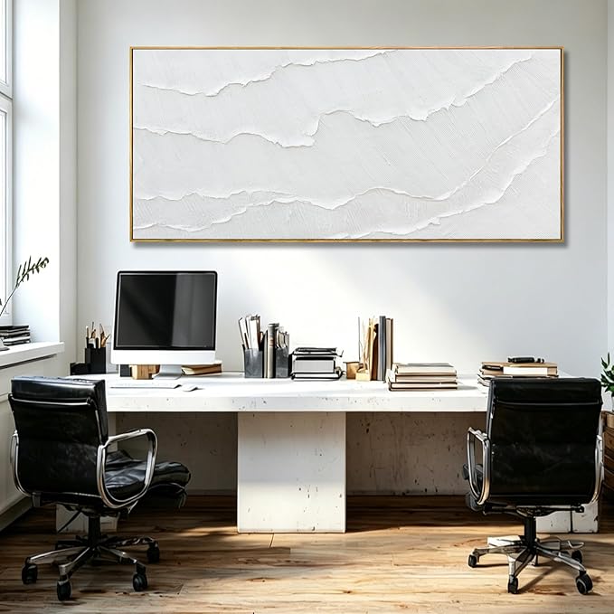 WINKAILIN White Wave Wall Art Textured Canvas Hand-drawn Minimalist Pictures Modern Oversized Painting Extra Large Artwork for Living Room Office Hallway Home Decoration 32x70 Inch