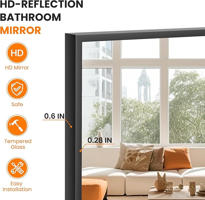 TRAHOME Full Length Floor Mirror 56"x15", Standing Mirror with Aluminum Frame, Large Body Mirror for Bedroom, Living Room and Bathroom, Black