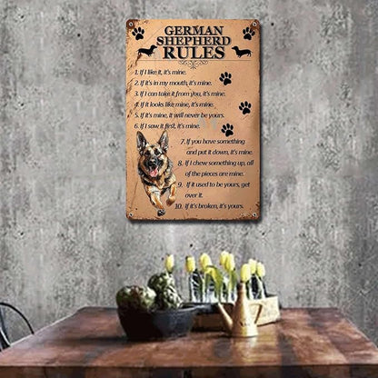 Metal Sign Tin Sign Vintage Wall Art German Shepherd Rules Funny Garden Signs for Pub 6×8 Inches