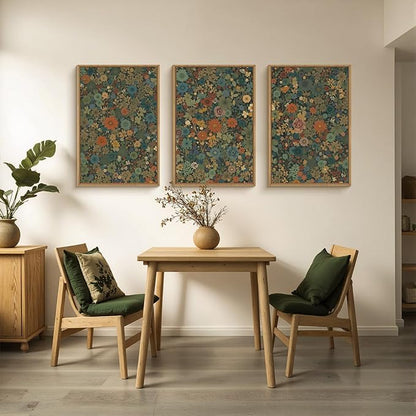 Vintage Floral Boho Framed Canvas Wall Art Set,Colorful Botanical Retro Blossom Flower Wall Decor,Modern Nature Calming Wildflowers Art Print for Living Room,Bedroom, Office-24 x36 x3