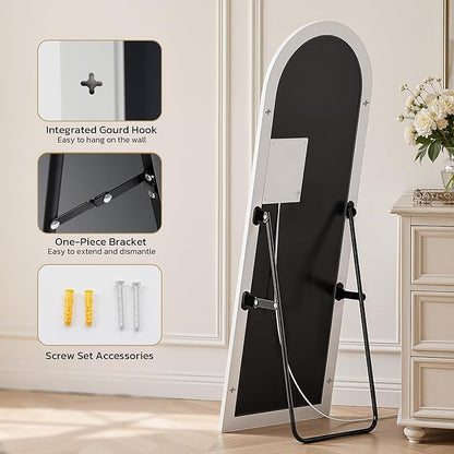 Arched Full Length Mirror with LED Lights, 60"x16" LED Floor Mirror with Stand, Body Floor Mirrors with Dimming & 3 Color Lighting, Wall Mounted LED Mirrors for Bedroom, Dressing Room, Cloakroom