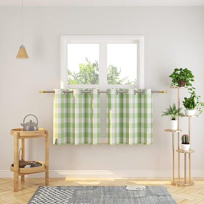 3 Pc Cotton Classic Country Farmhouse Kitchen Window Curtain Grommet Top -Mint Green & White Buffalo Check Tier & Valance Set, 54" x 18" / 32" x 24"