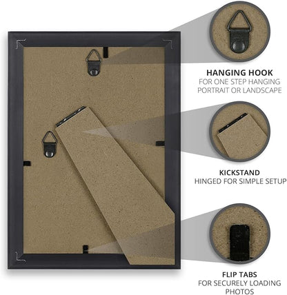 Icona Bay 5x7 Picture Frame Set (Black, 10 Pack), Simple Modern Design, Table Top Kickstand and Wall Hanging Hooks Included, Impresia Collection