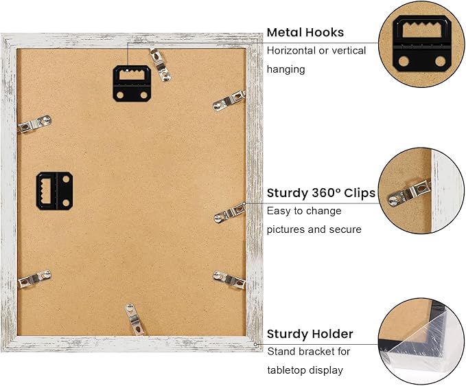 YESKAY 11x14 Picture Frame Set of 9, Photo Gallery Wall Frame Set Display Pictures 8x10 with Mat or 11 x 14 Without Mat, Multi Photo Frames for Wall Mounting or Table Top Display, Distressed White