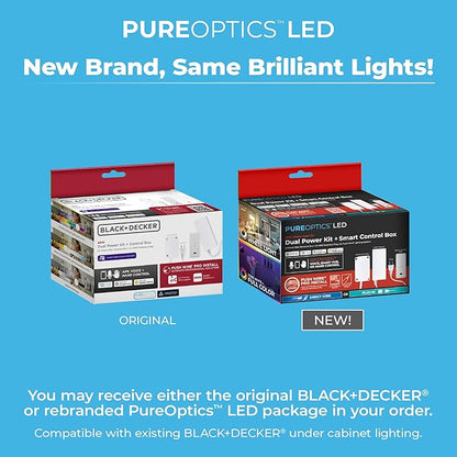PureOptics LED Professional Push Wire Matter Certified Smart Under Cabinet Lighting 2-in-1 Power Kit, 48W Plug-in and Direct Wire, Smart Control Box, Compatible with Alexa, Apple Home, Google Home