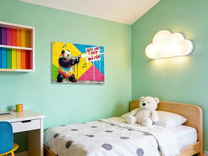 16x24 Inch Colorful Graffiti Panda with Gun Canvas Wall Art Painting- "Get Out While You Can" Street Art Print, Modern Pop Art Wall Decor Poster for Kids/Teen Boy/Child Bedroom Bathroom Living Room